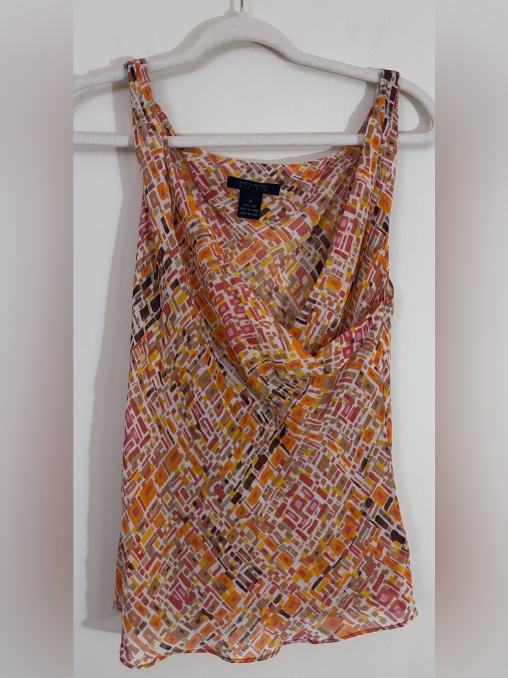 Vintage The Limited 100% Silk Cowl Neck Top M Abstract Geometric Y2K Fall